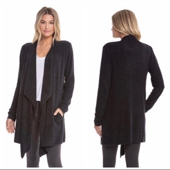 BAREFOOT DREAMS Cozychic Lite Island Drape Front Black Cardigan Style 903 Sz 1X - Picture 2 of 13